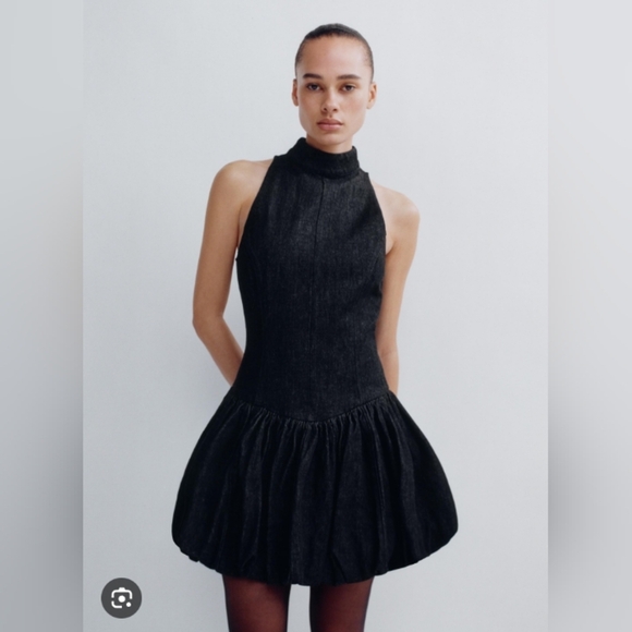 Zara TRF Balloon Denim Dress - Picture 3 of 3